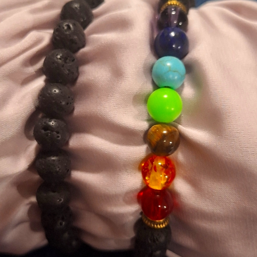 Colorful Bead And Lava Rock Bracelet
